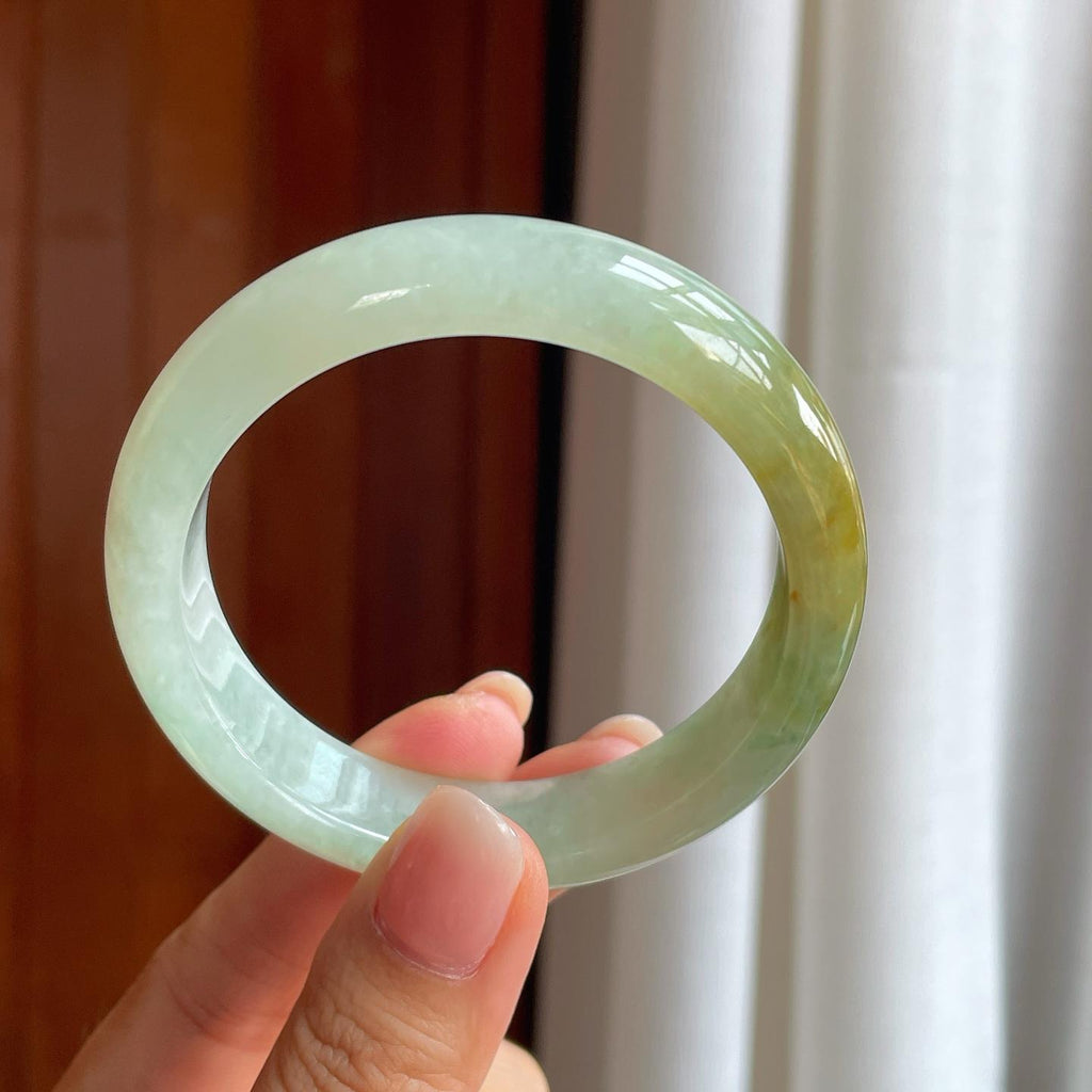 糯冰晴底飘黄翡翠平安镯（54.5mm)（yc397153）