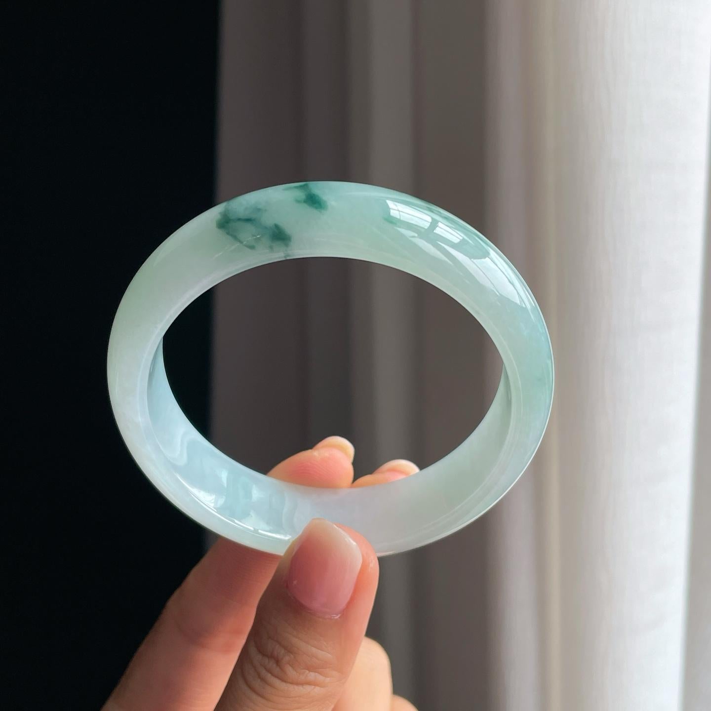 糯冰宽版飘花翡翠平安镯（58.5mm）（yc378054）
