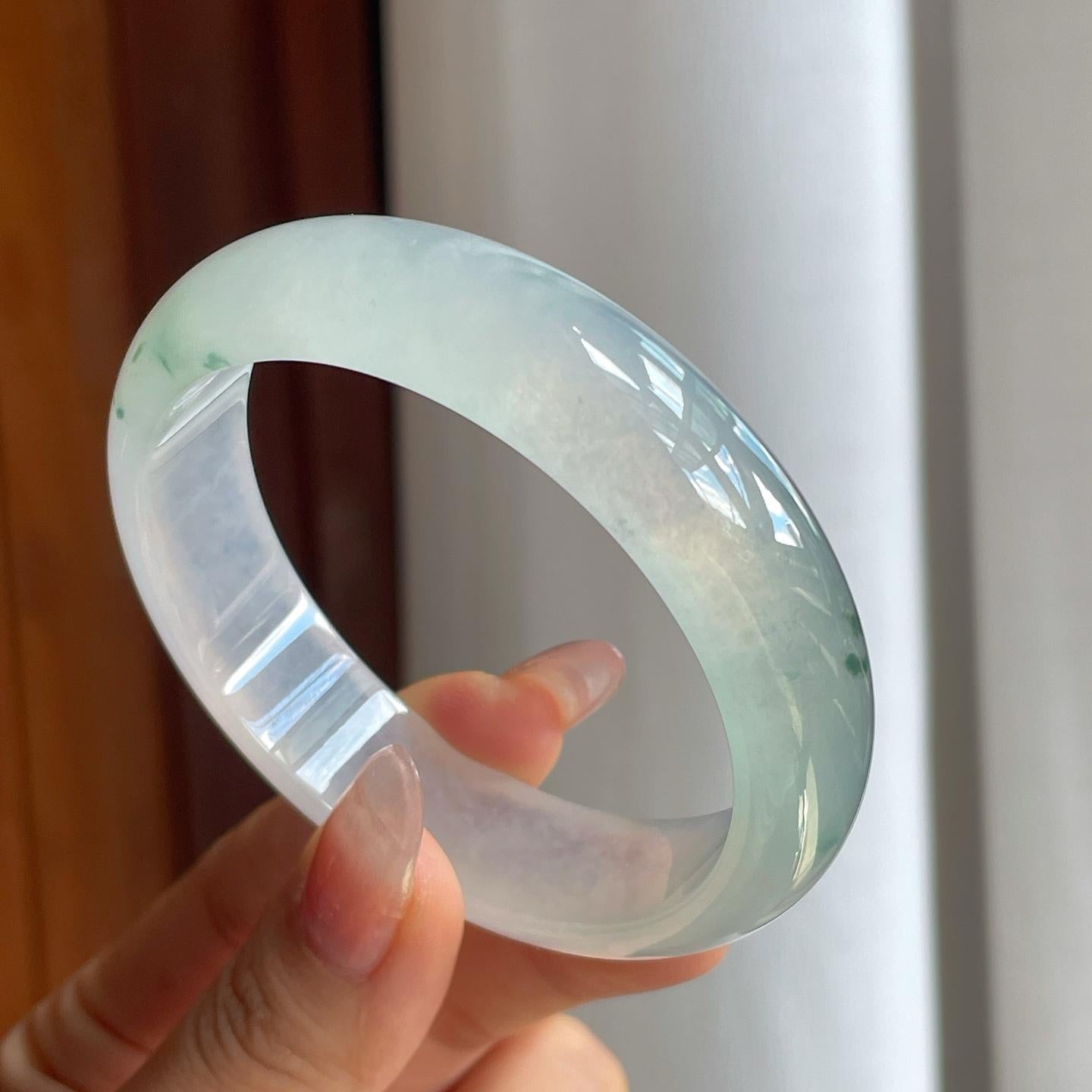 冰种飘花翡翠平安镯（58.5mm）（yc210097）