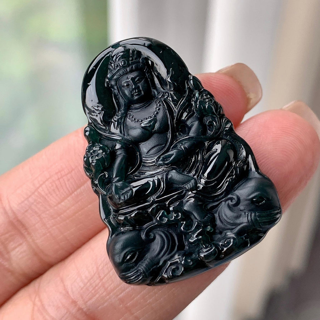 细糯种墨翠普贤菩萨挂件（yc351357）