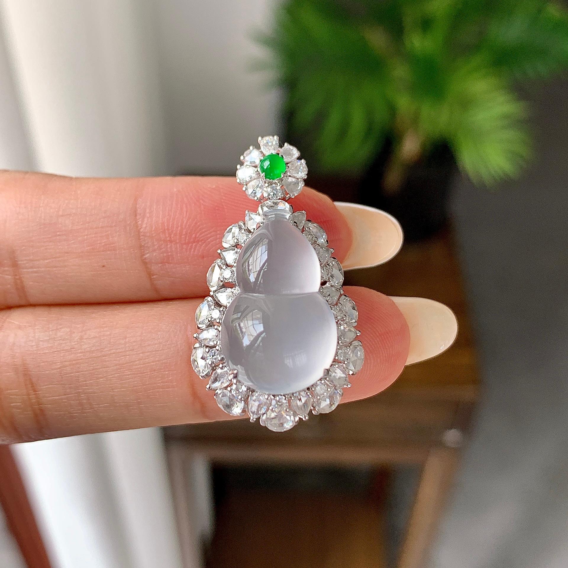 18k金钻镶高冰种无色葫芦戒指/吊坠（两用款）（yc255608）