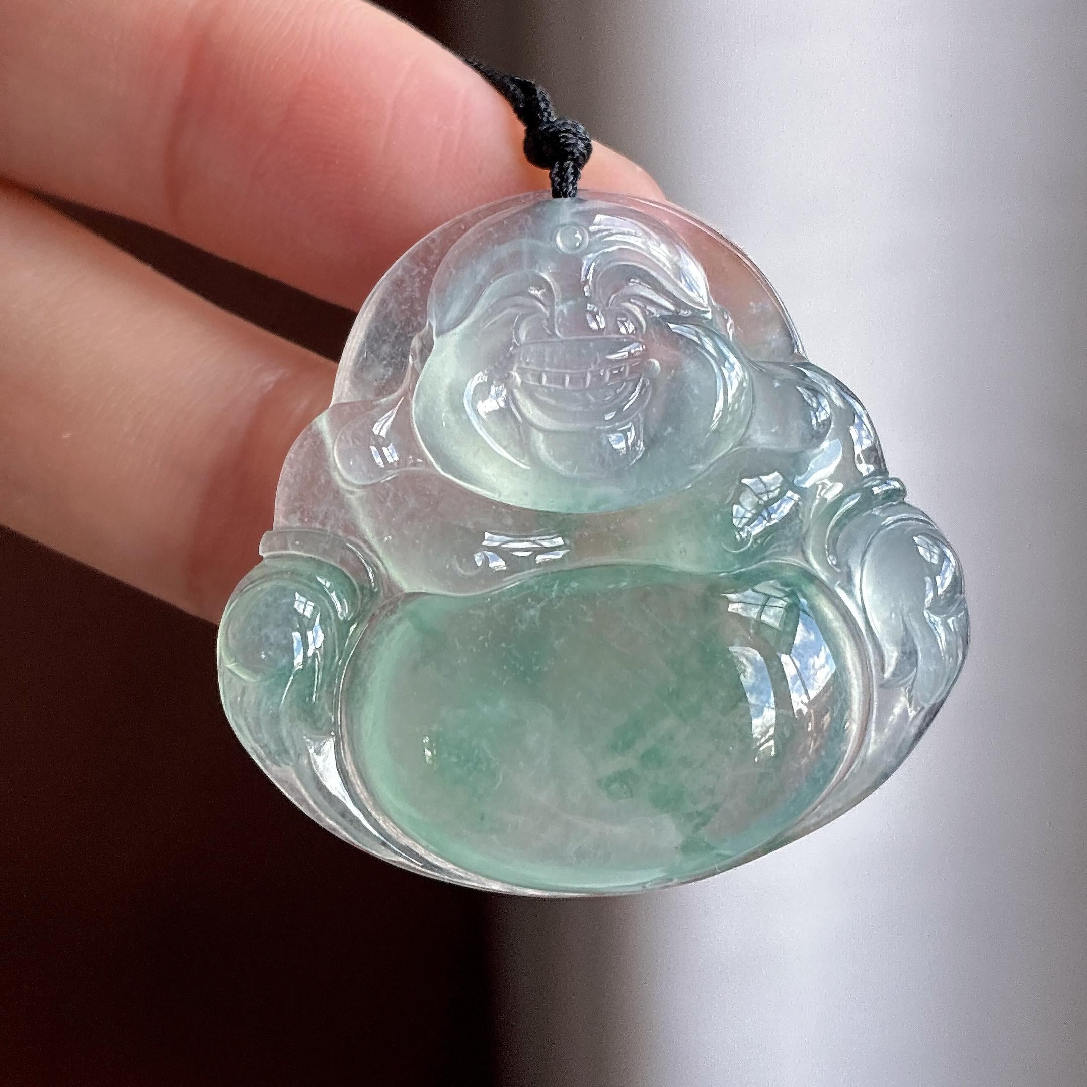 冰种飘花玉佛挂件 天然缅甸A货翡翠（yc699004）