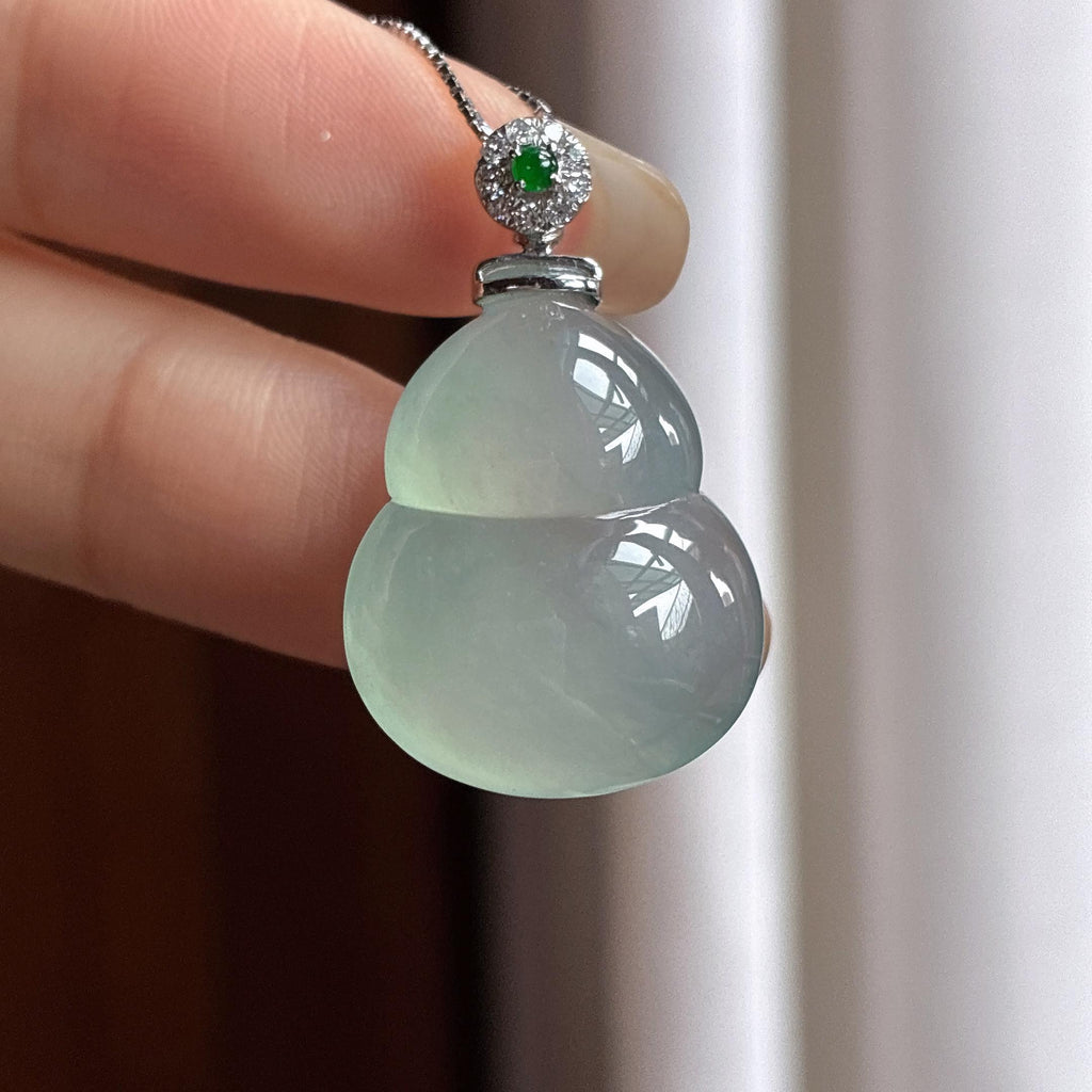 18k金扣头糯冰晴底葫芦挂件 天然缅甸A货翡翠（yc465981）