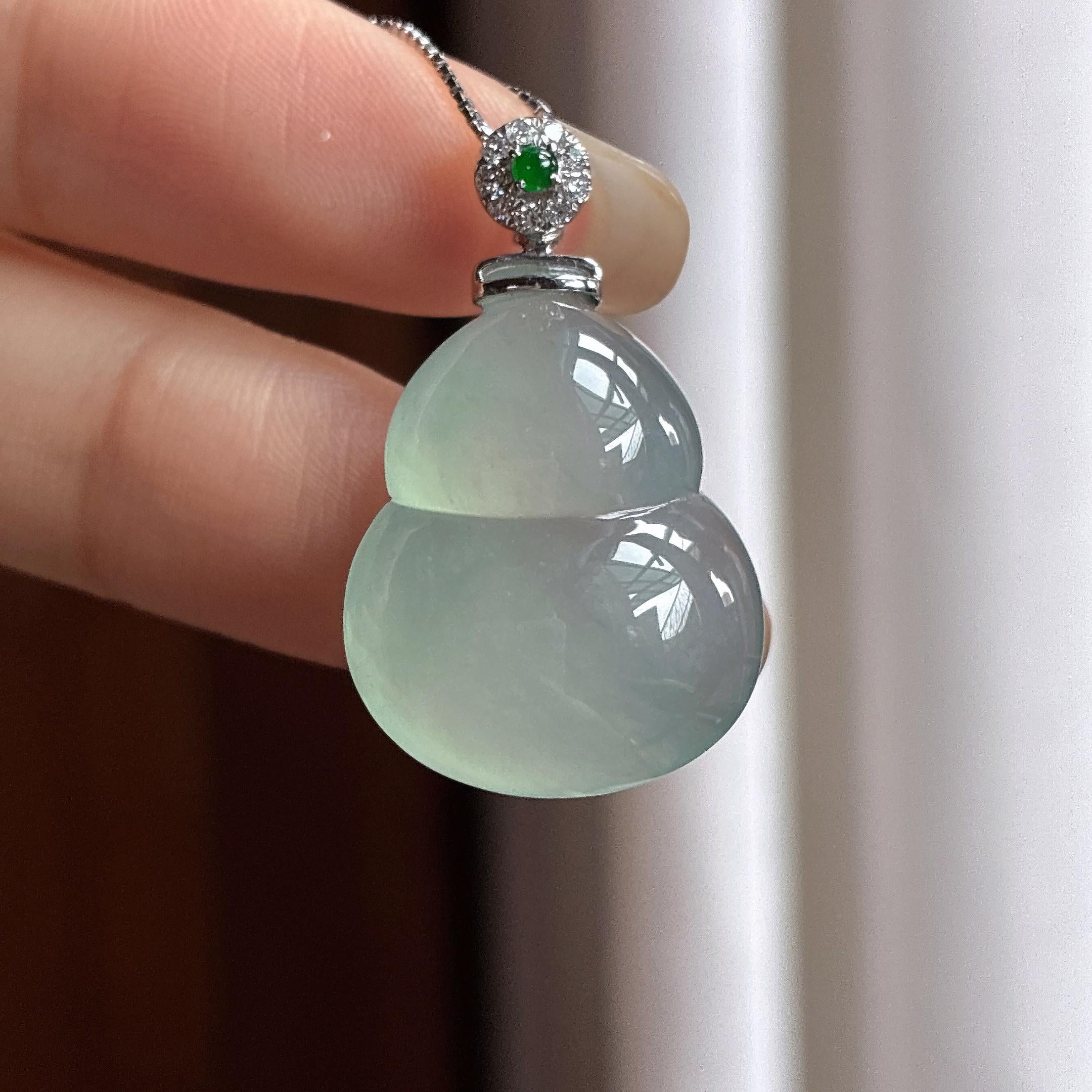 18k金扣头糯冰晴底葫芦挂件 天然缅甸A货翡翠（yc465981）
