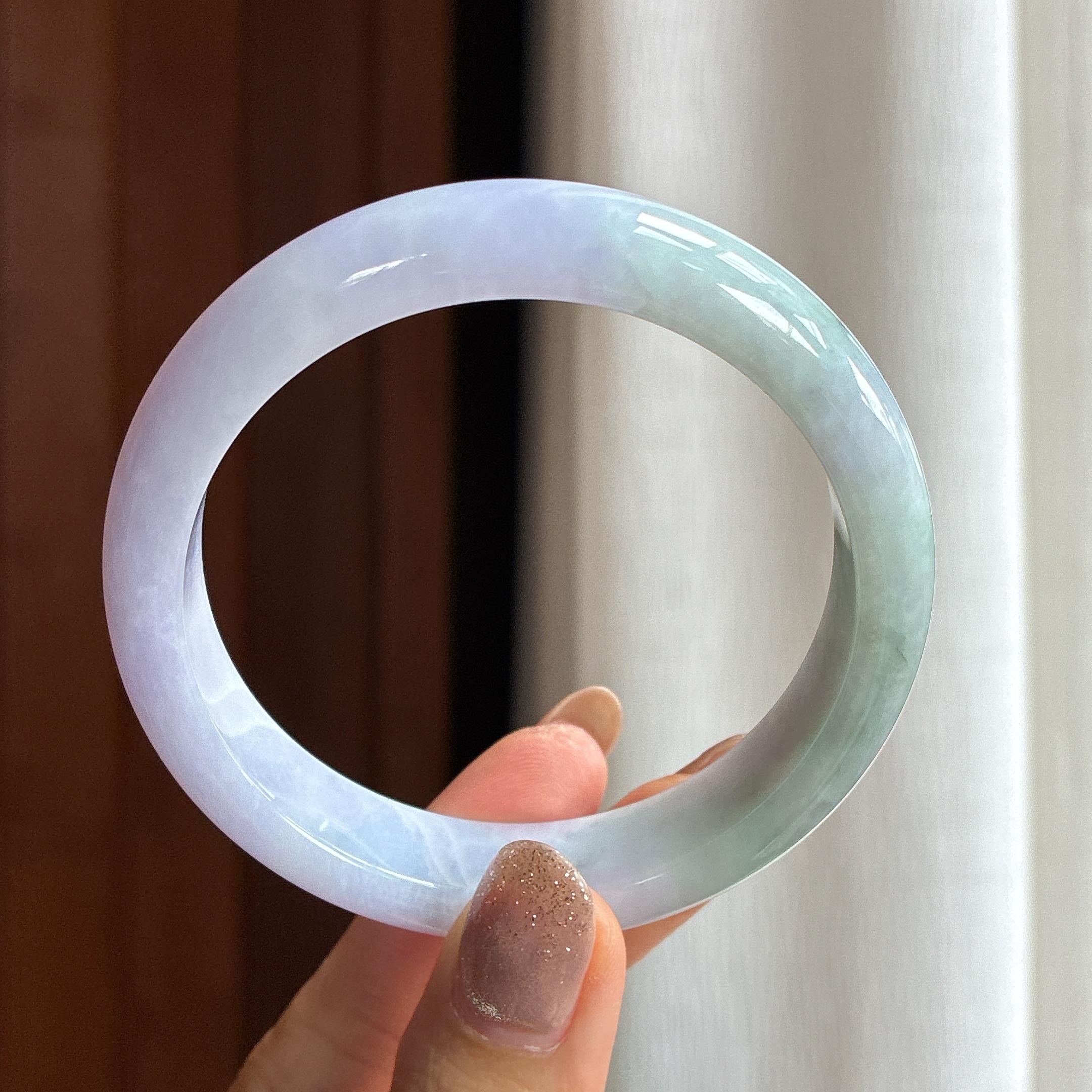 糯种飘花淡紫罗兰翡翠平安镯 58圈（yc436778）
