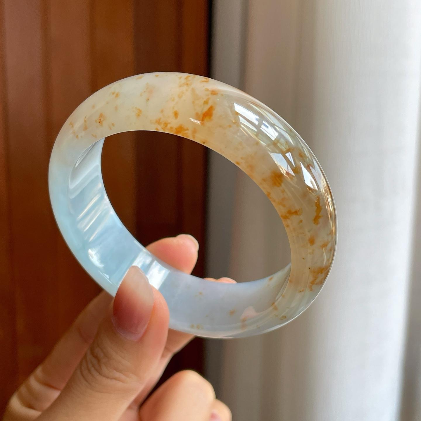 冰种飘黄翡翠宽版平安镯（59.6mm）（yc318556）