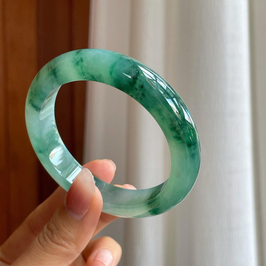 冰种飘花翡翠平安镯（56mm）（yc312891）