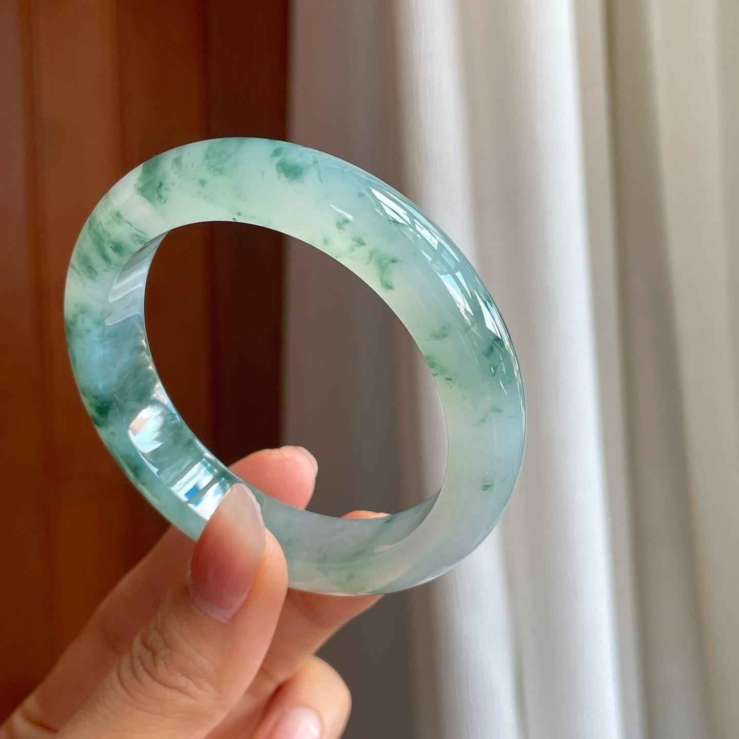 冰种飘花翡翠平安镯（56mm）（yc310934）