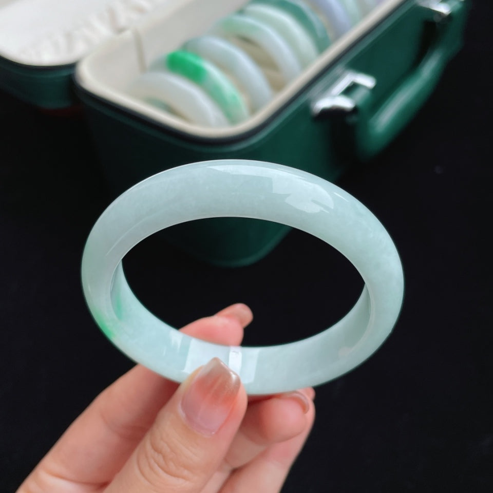 细糯种白底青 正圈翡翠手镯（57mm）（yc017161）