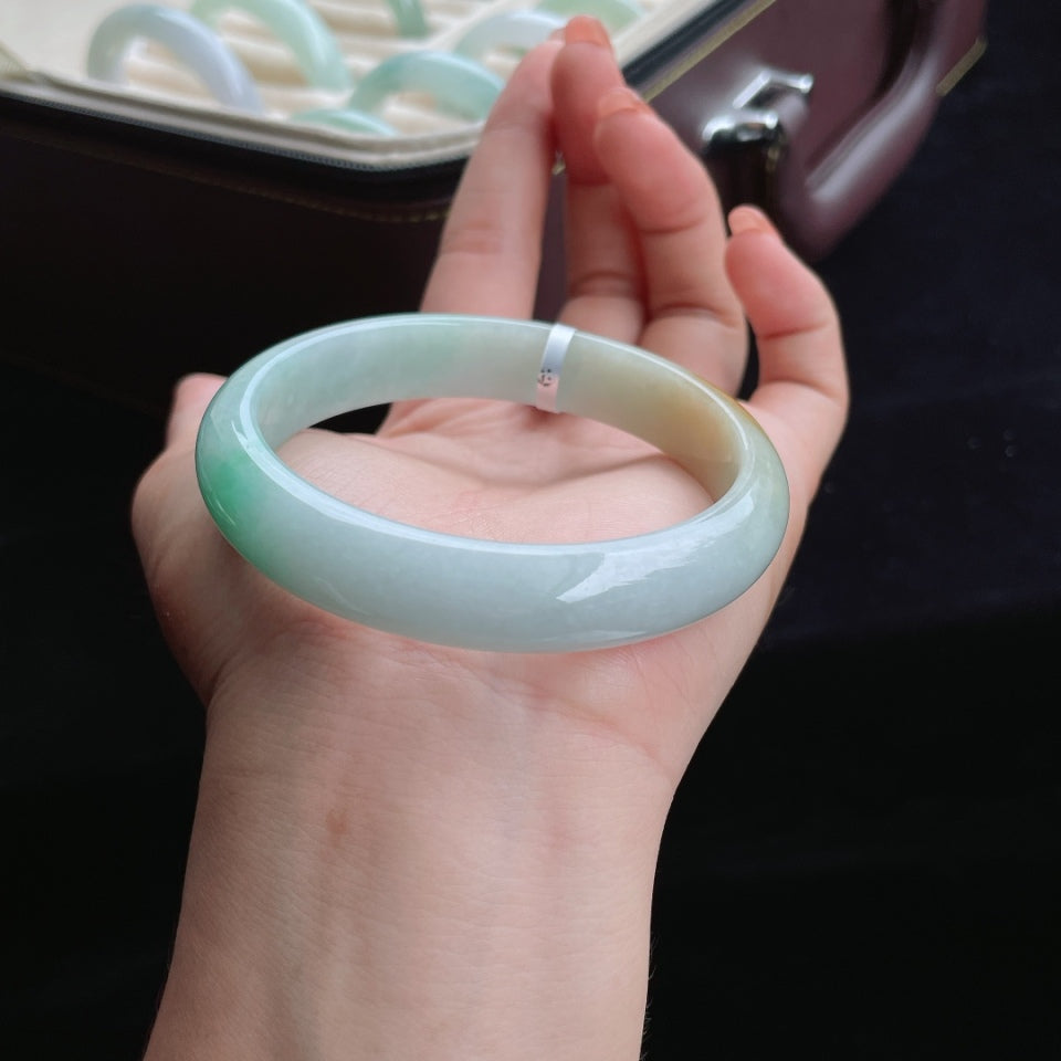 细糯种黄加绿翡翠手镯（58.7mm）（yc016515）