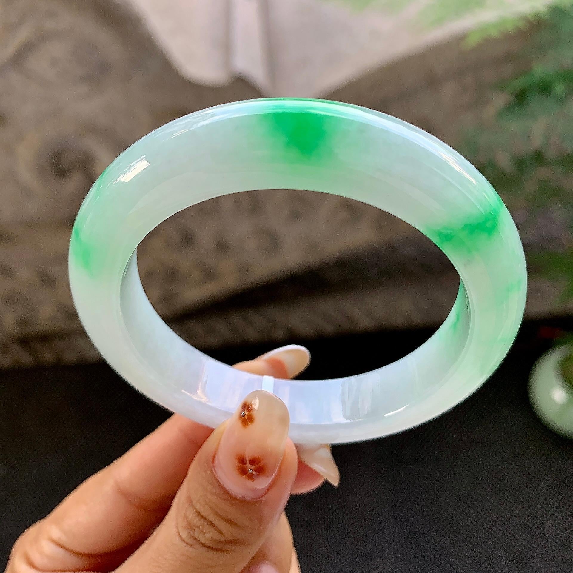 细糯种飘绿平安镯（56mm）（yc264525）