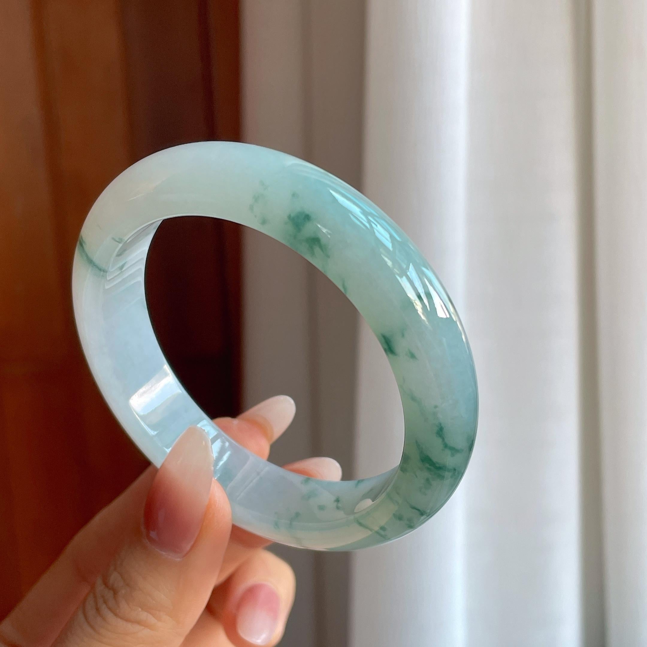 糯冰种飘花翡翠平安镯（56mm）（yc302164）