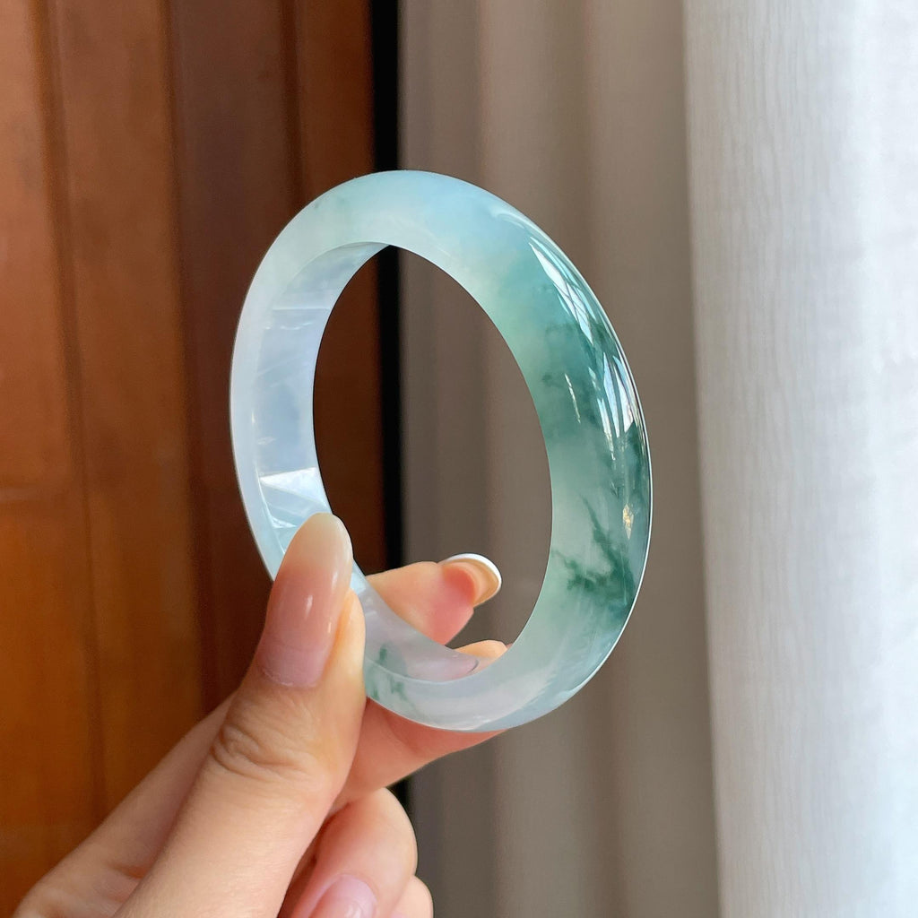 冰种飘花翡翠平安镯（55.6mm)（yc419714）