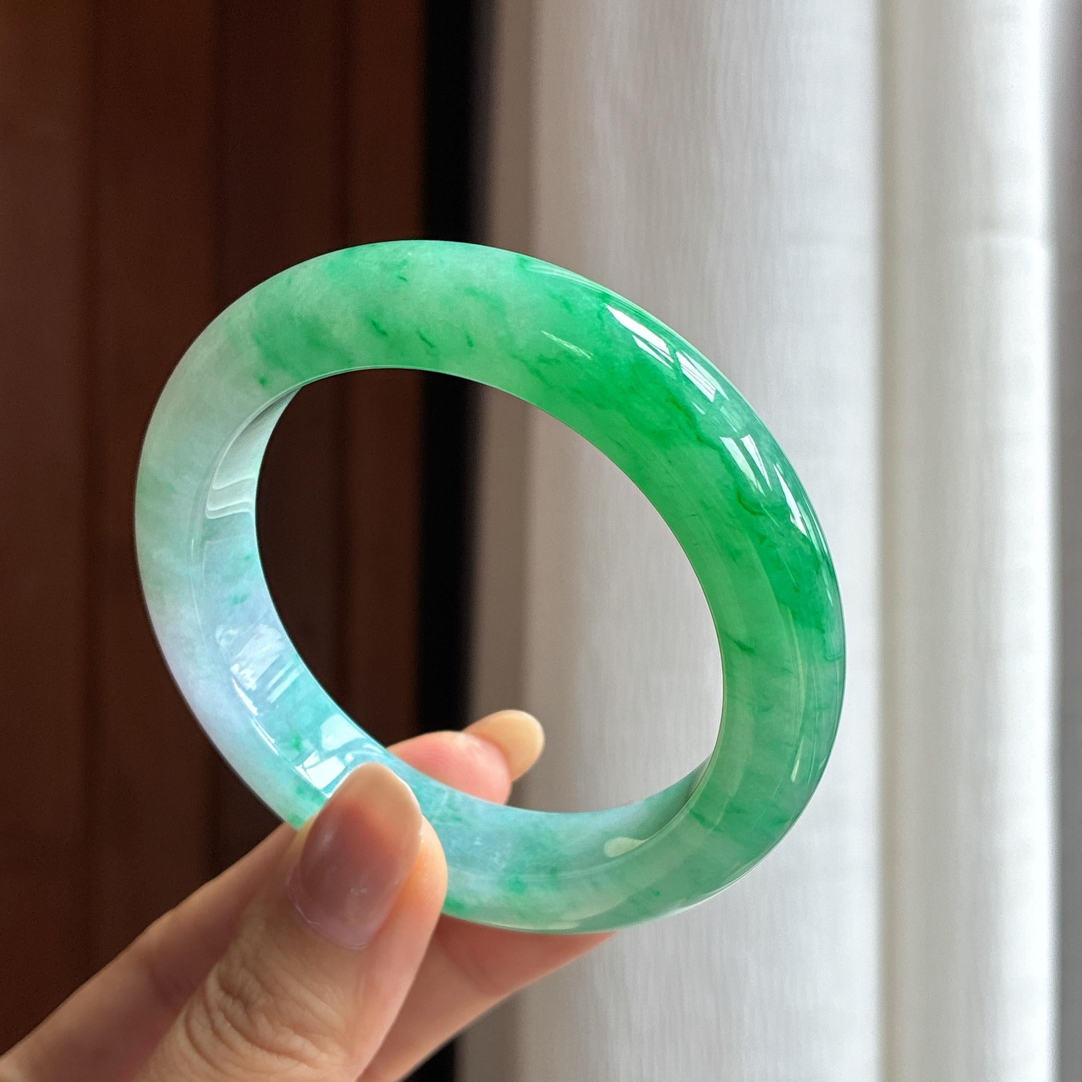 糯冰满圈绿花翡翠平安镯（55.8mm）（yc418895）