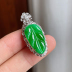 18k金镶糯冰满绿翡翠叶子（yc250567）