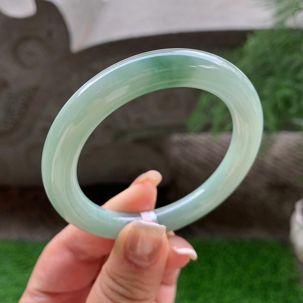细糯种飘绿花圆条手镯 53.8圈口 天然缅甸A货翡翠（yc387373）