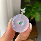 18K金钻镶糯冰种淡粉底平安扣吊坠（yc248216）