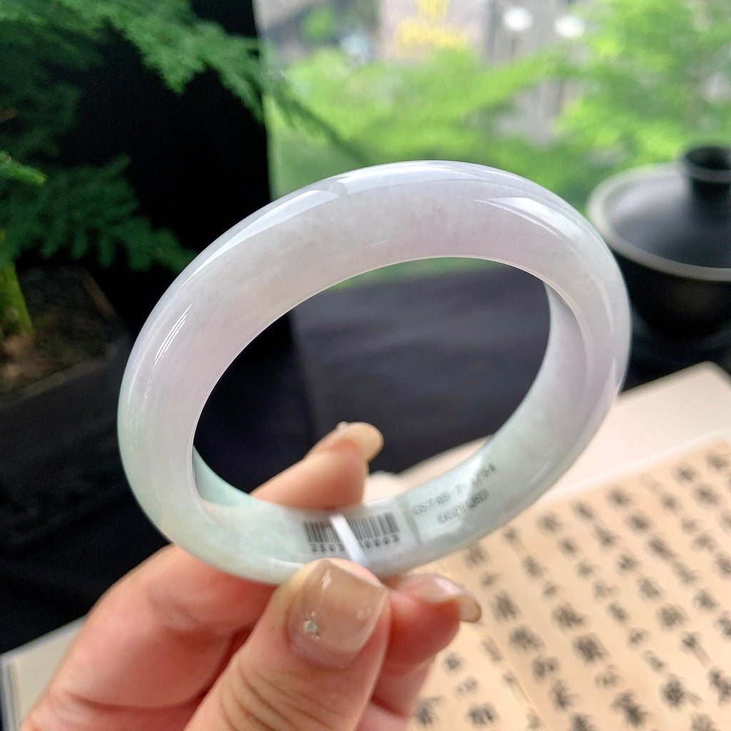 细糯种淡春彩正圈平安镯 54.3圈口 天然缅甸A货翡翠（yc473069）