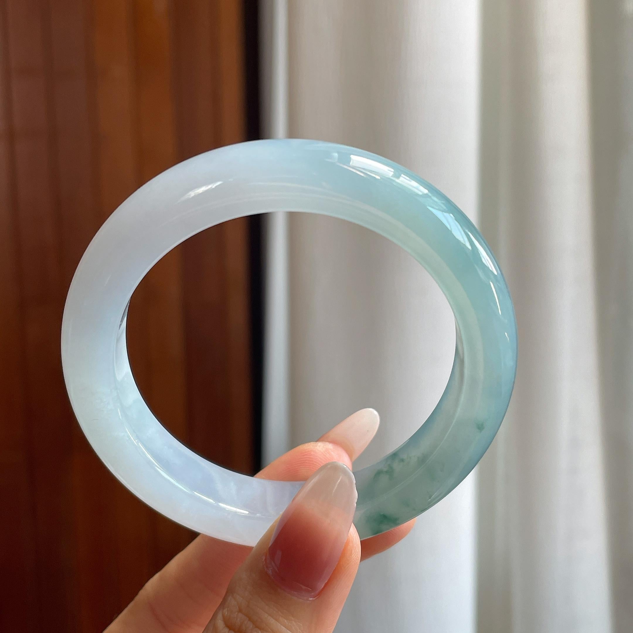 冰种飘花翡翠平安镯（57mm）（yc302433）