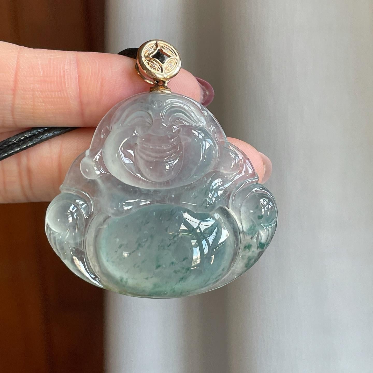 18k金钻镶冰种飘蓝花翡翠佛公（yc302163）