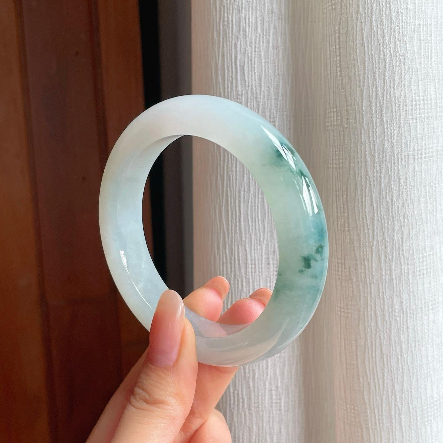 糯冰飘花翡翠平安镯（58mm）（yc354347）