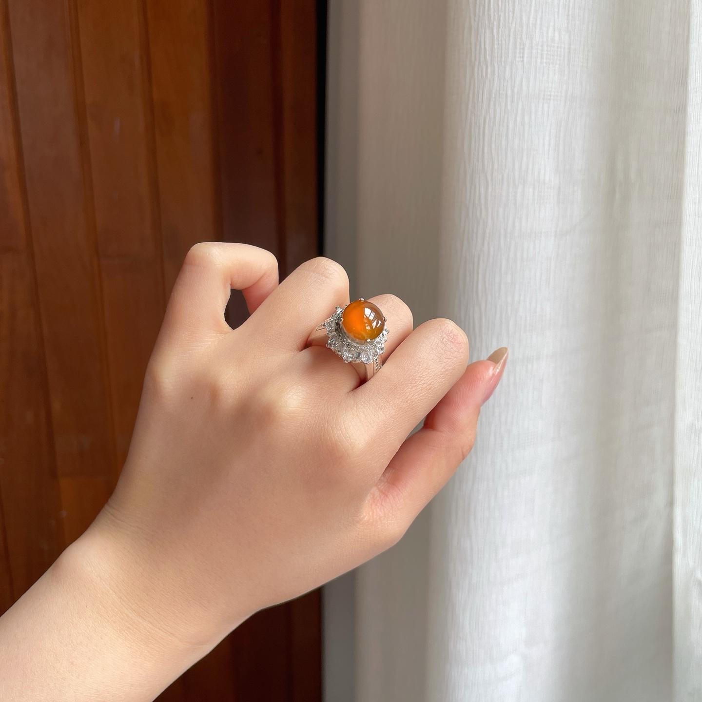 铜托冰种黄翡翡翠蛋面（yc346239）