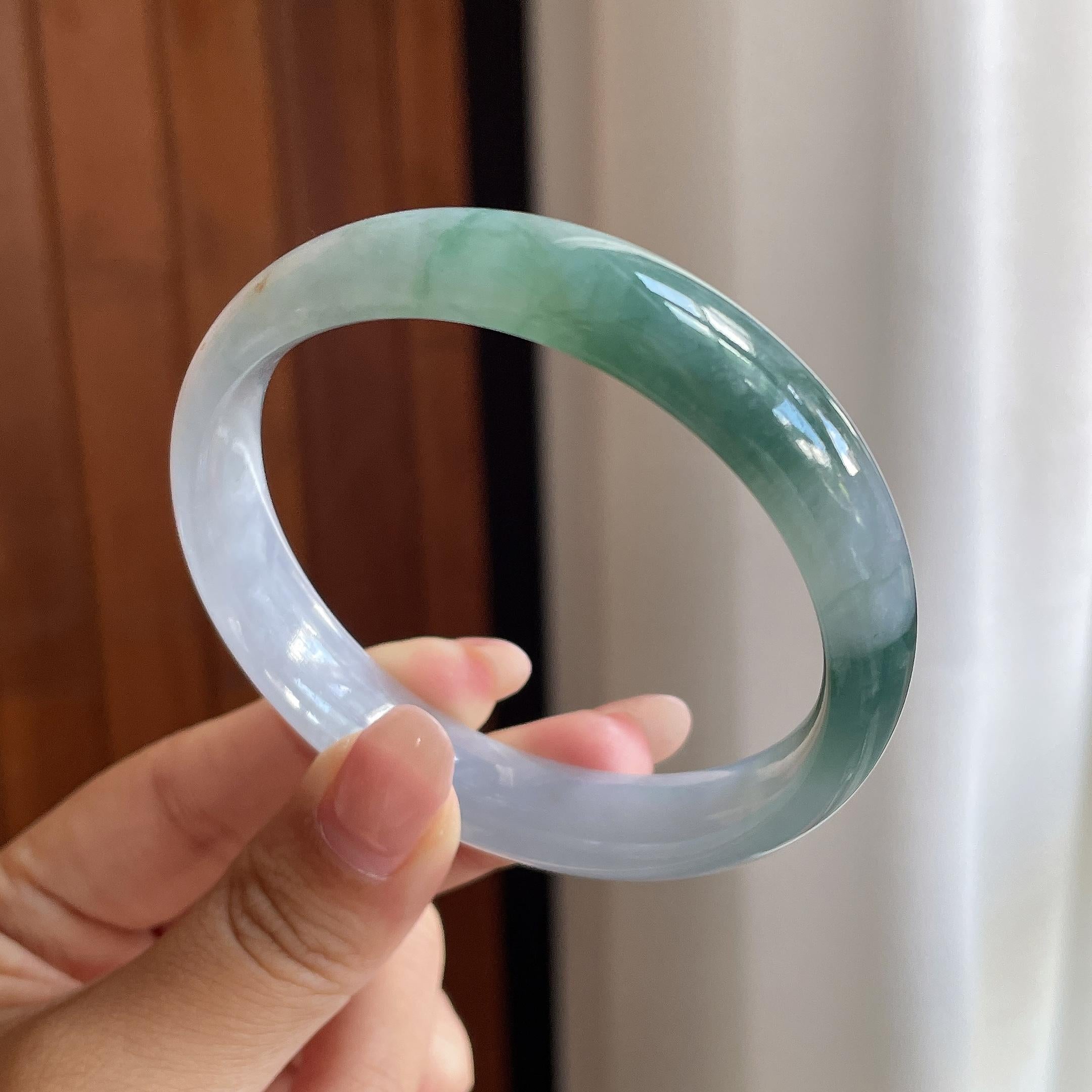 糯冰飘花正圈平安镯 56圈 天然缅甸A货翡翠（yc698784）