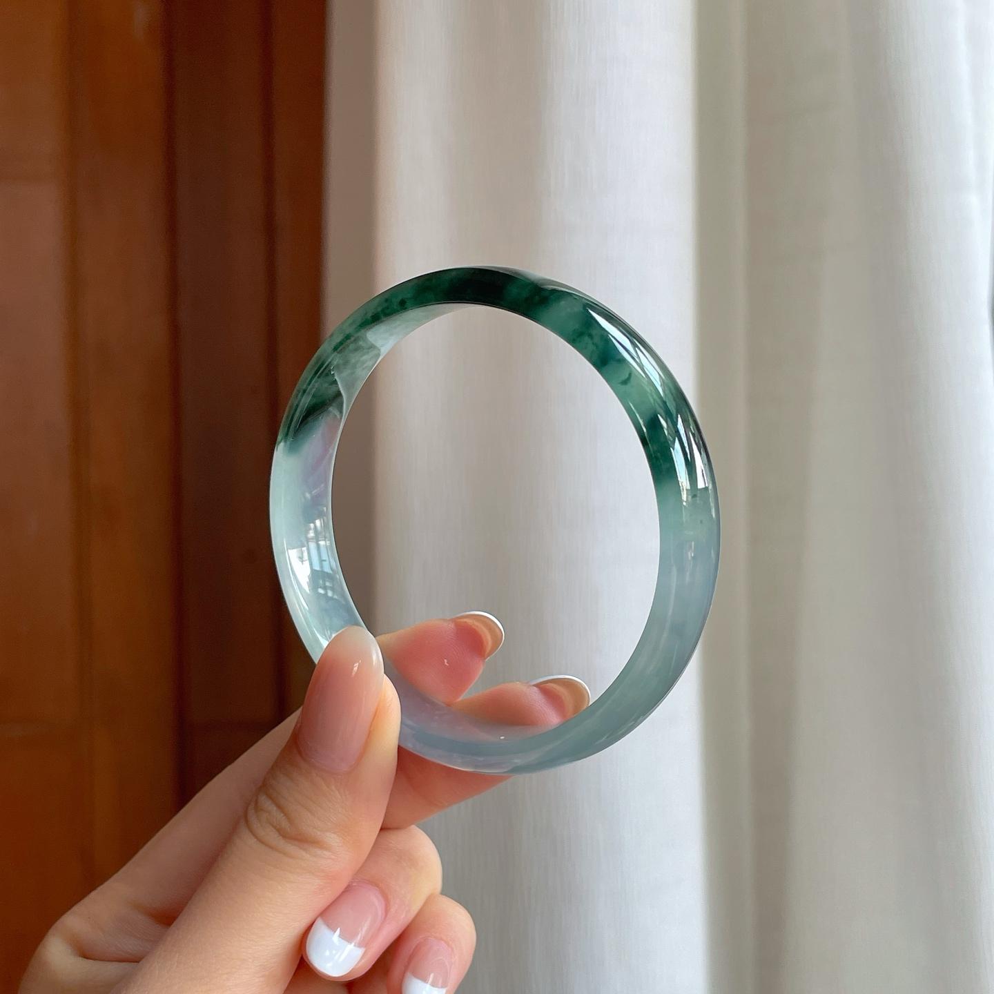 冰种半山半水翡翠平安镯（58.7mm)（yc391827）