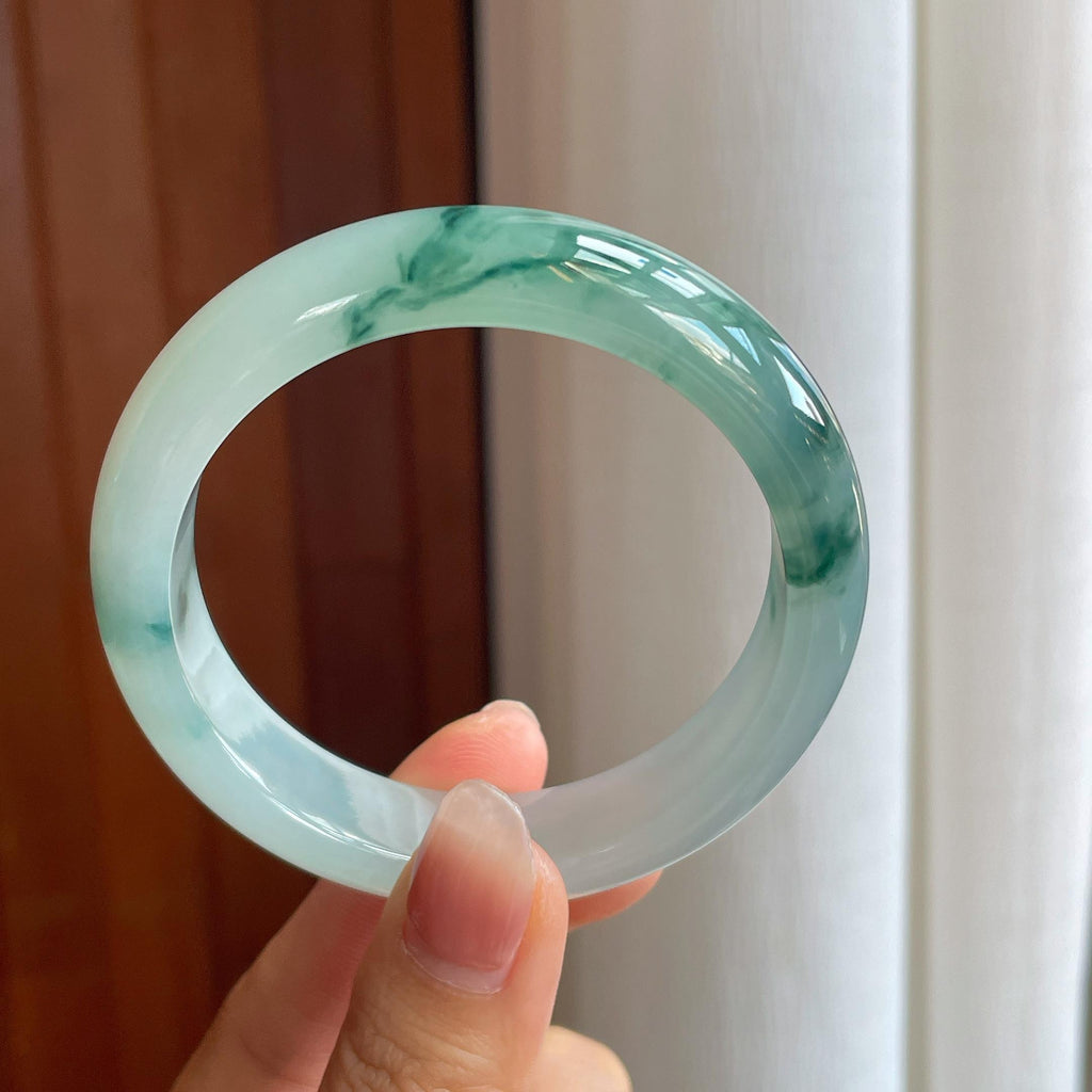 冰种飘花翡翠平安镯（57mm）（yc318680）