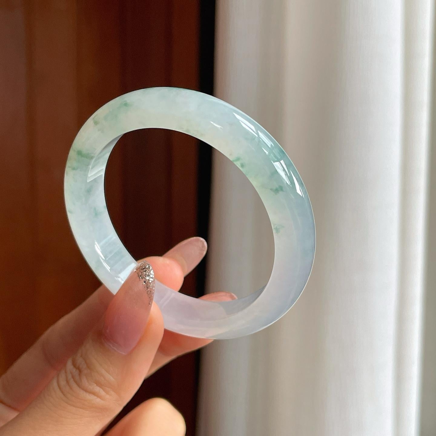 冰种飘花翡翠平安镯（50.5mm）（yc361742）