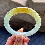 细糯种晴底黄翡圆条手镯 56.8圈口 天然缅甸A货翡翠（yc345049）