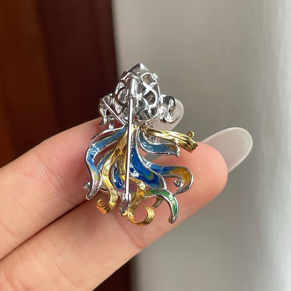 18k金钻镶糯冰满绿翡翠金鱼胸针（yc260369）