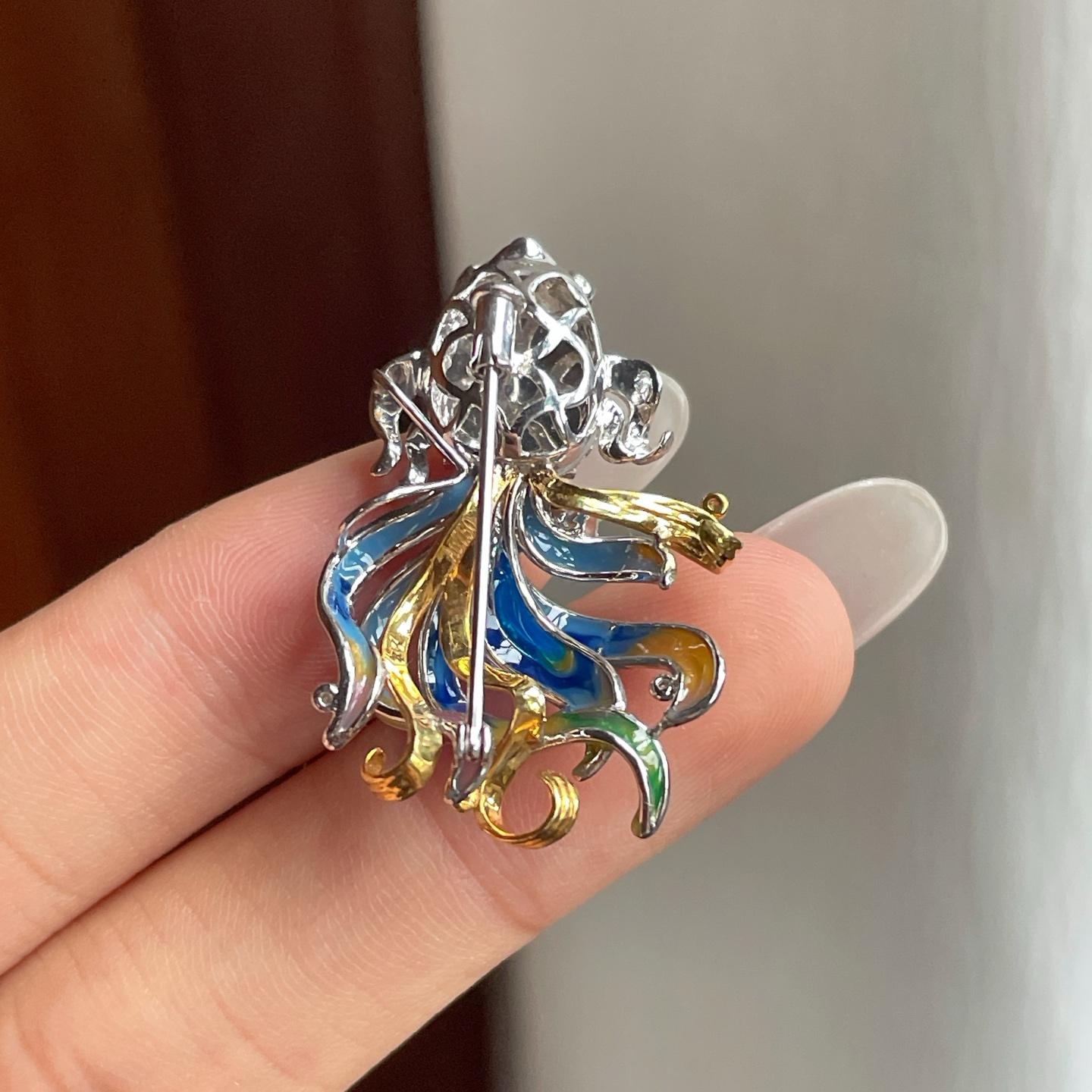 18k金钻镶糯冰满绿翡翠金鱼胸针（yc260369）