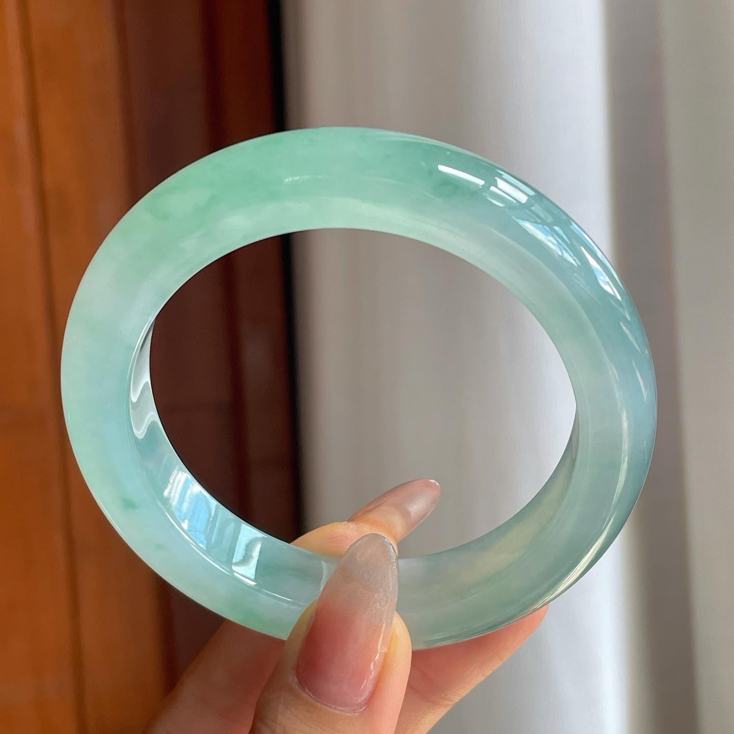 冰种飘花翡翠平安镯（58.8mm）（yc210096）