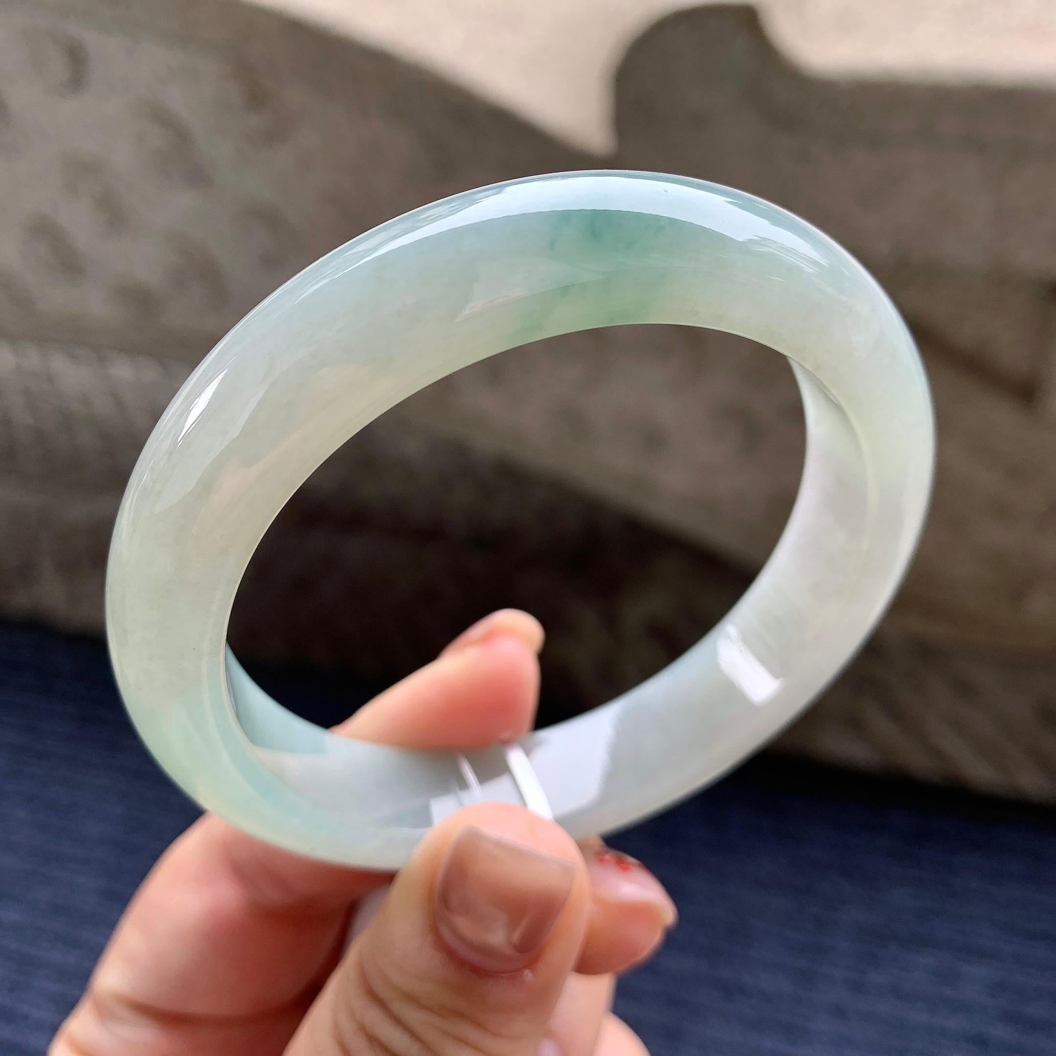 细糯种飘蓝花正圈平安镯 57.8圈口 天然缅甸A货翡翠（yc345017）