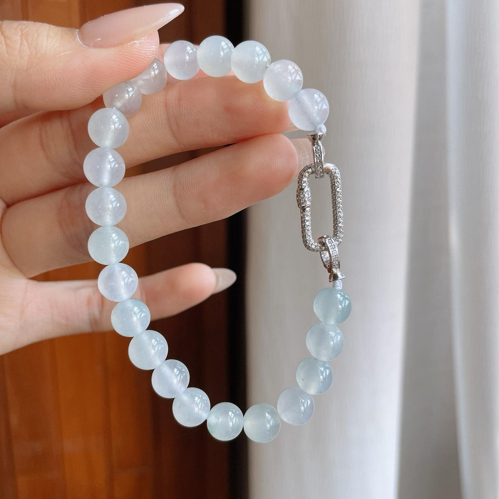 冰种无色飘花翡翠珠串手串（yc242100）