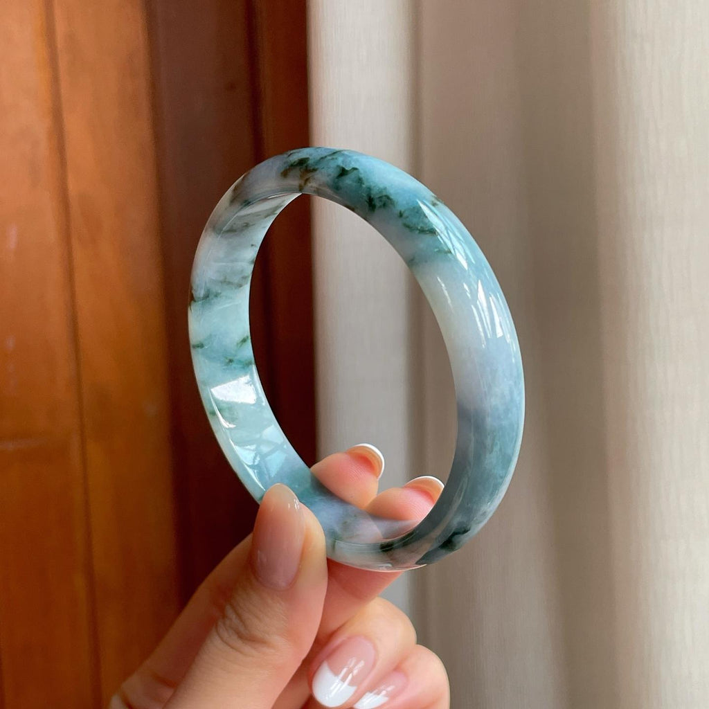 糯冰水墨花翡翠平安镯（60.3mm)（yc373946）