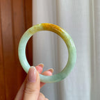 糯冰黄翡圆条翡翠手镯（57mm）（yc375385）