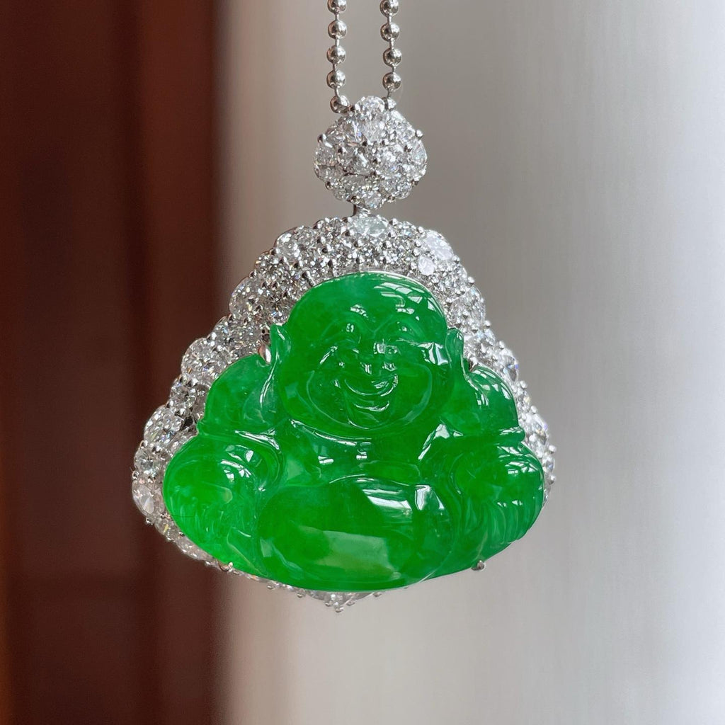 18k金镶冰种满绿翡翠佛公（yc247157）