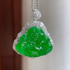 18k金镶冰种满绿翡翠佛公（yc247157）