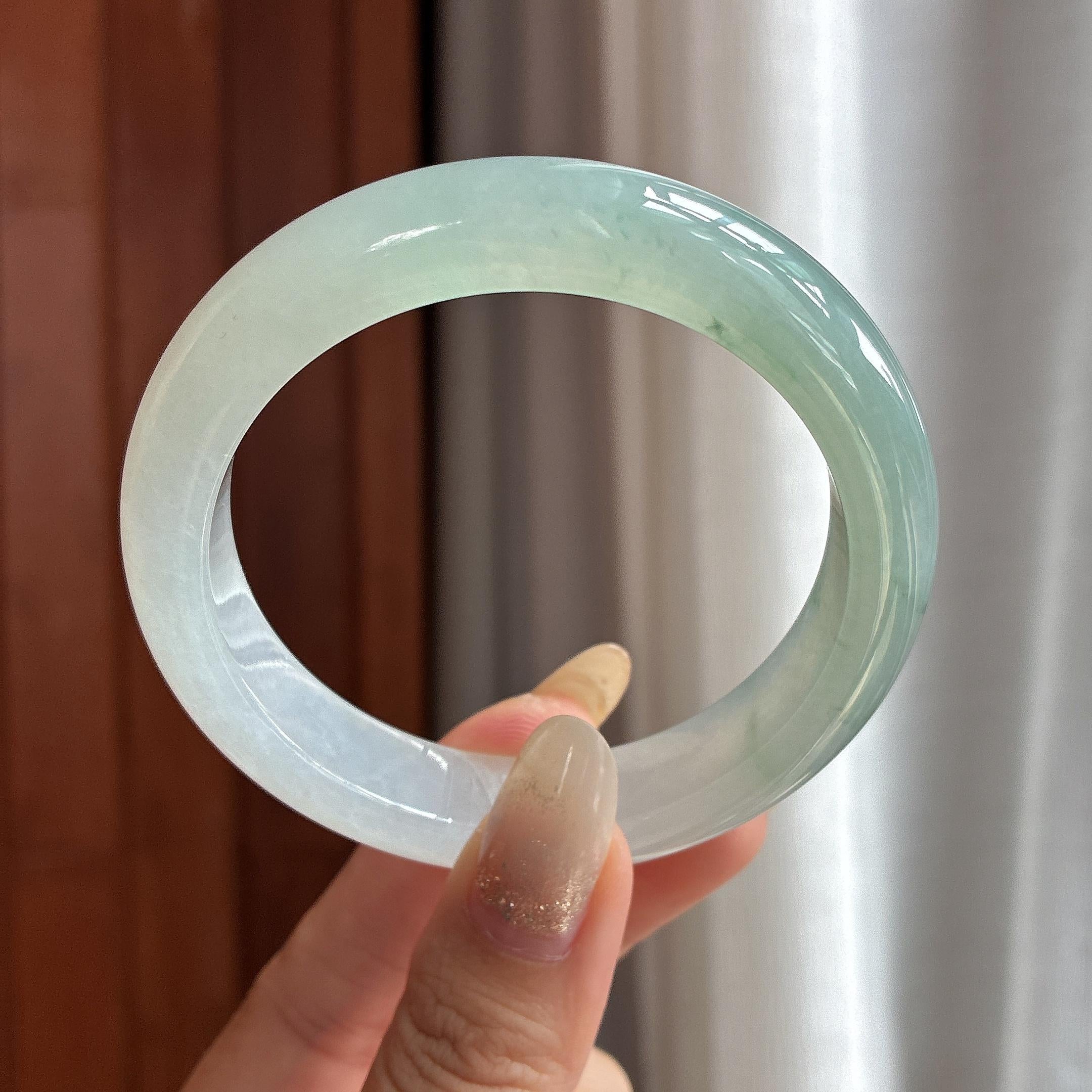 糯冰晴底飘花正圈平安镯57圈 天然缅甸A货翡翠（yc508069）