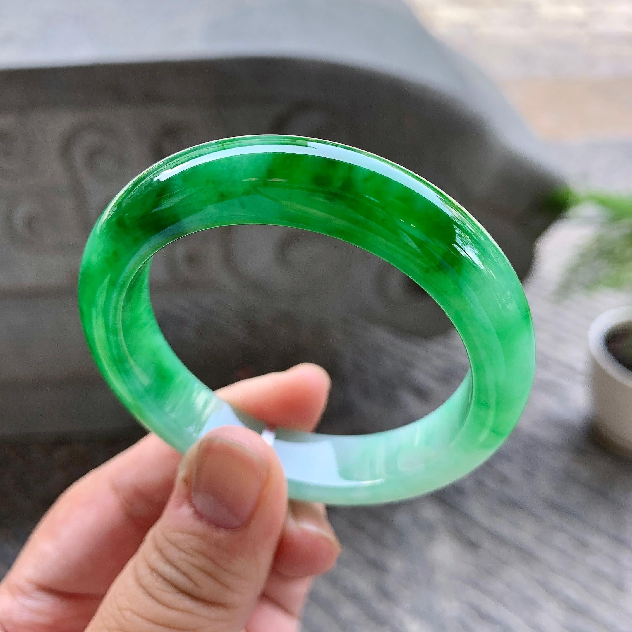 细糯种飘阳绿平安镯（51.7mm）（yc199591）