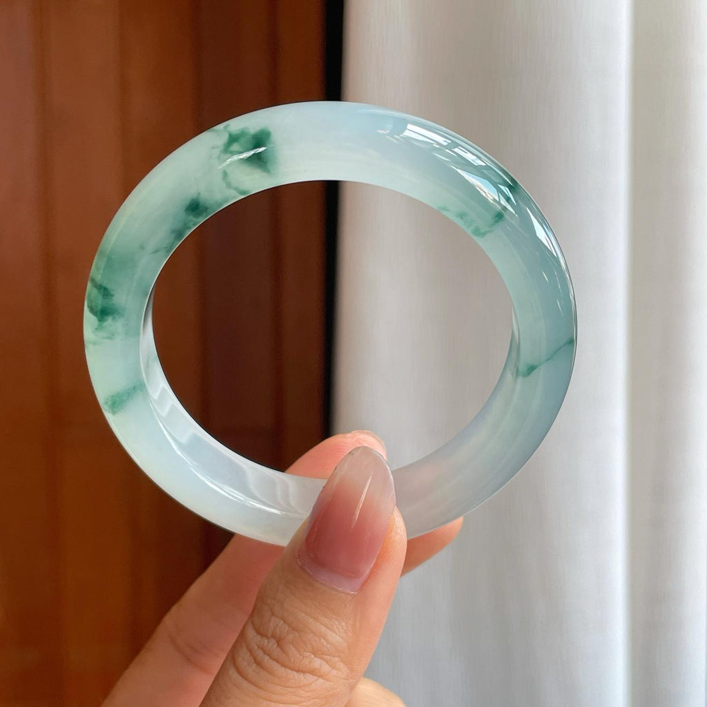 冰种飘花翡翠平安镯（55mm）（yc310936）