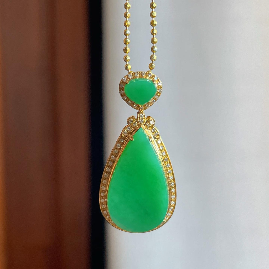 18k真金真钻镶糯冰满绿翡翠水滴（yc242747）