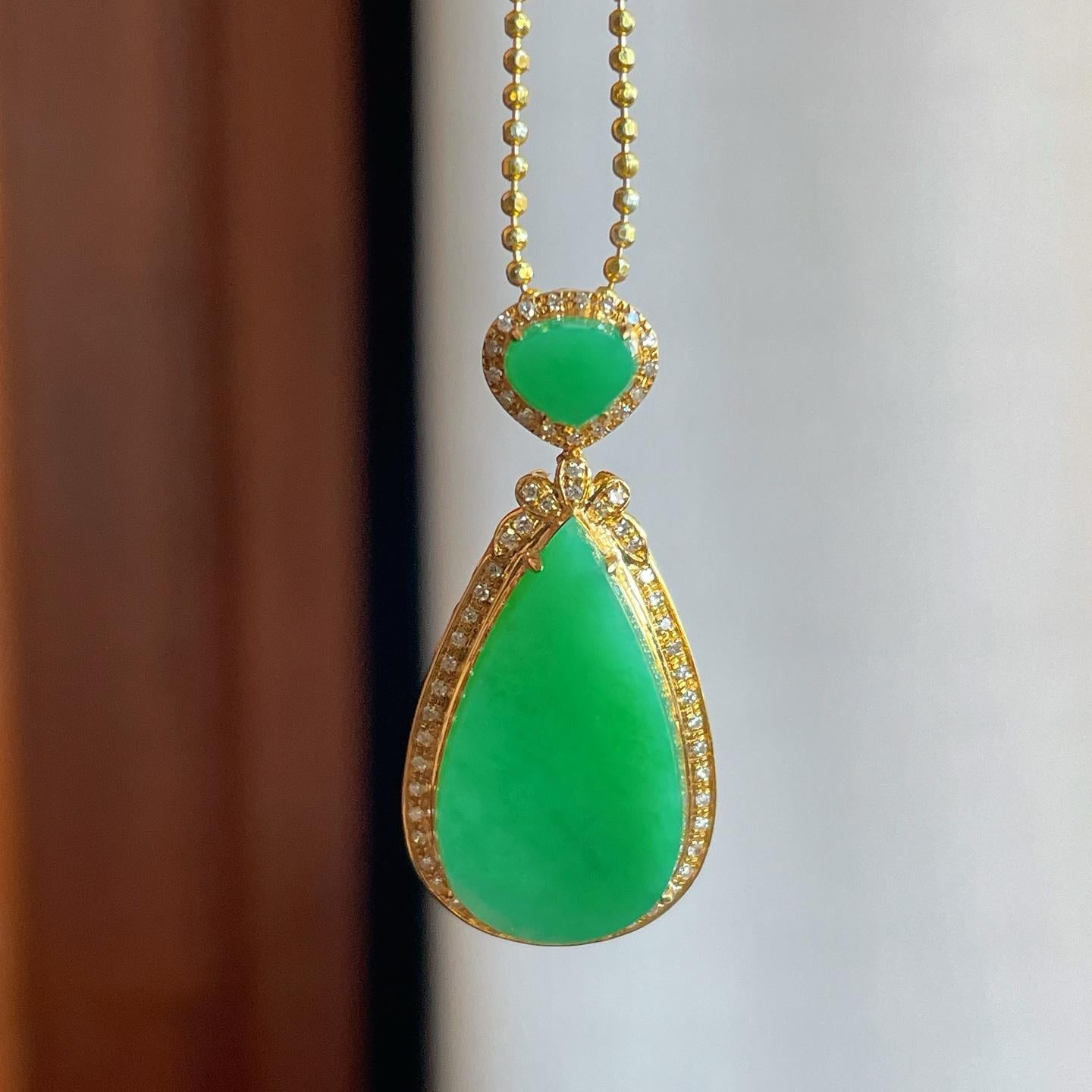 18k真金真钻镶糯冰满绿翡翠水滴（yc242747）