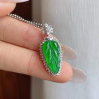 18k金钻镶冰种满绿翡翠叶子（yc267497）