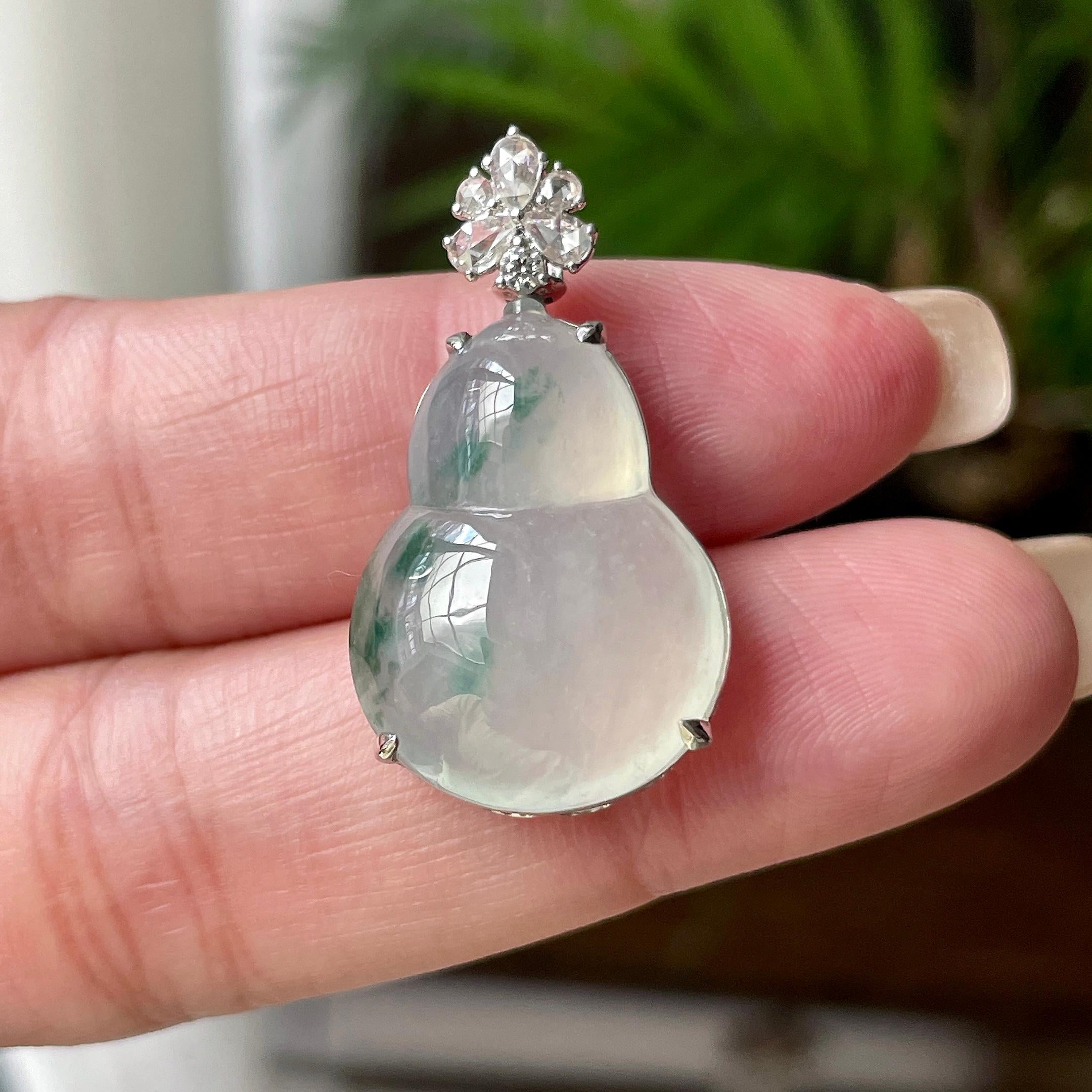 18k金镶冰种飘花葫芦挂件 天然缅甸A货翡翠（yc462959）