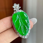 18k金镶冰种满绿翡翠叶子（yc258413）