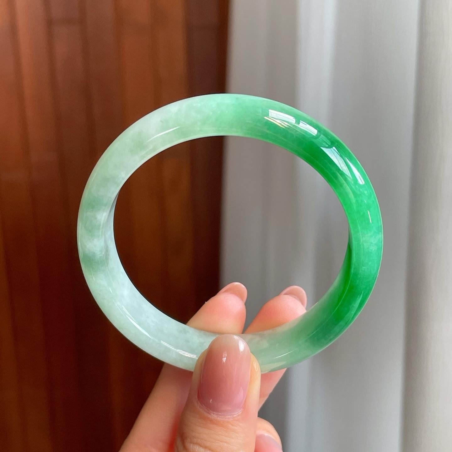 糯冰带色翡翠平安镯（53.8mm)（yc342188）