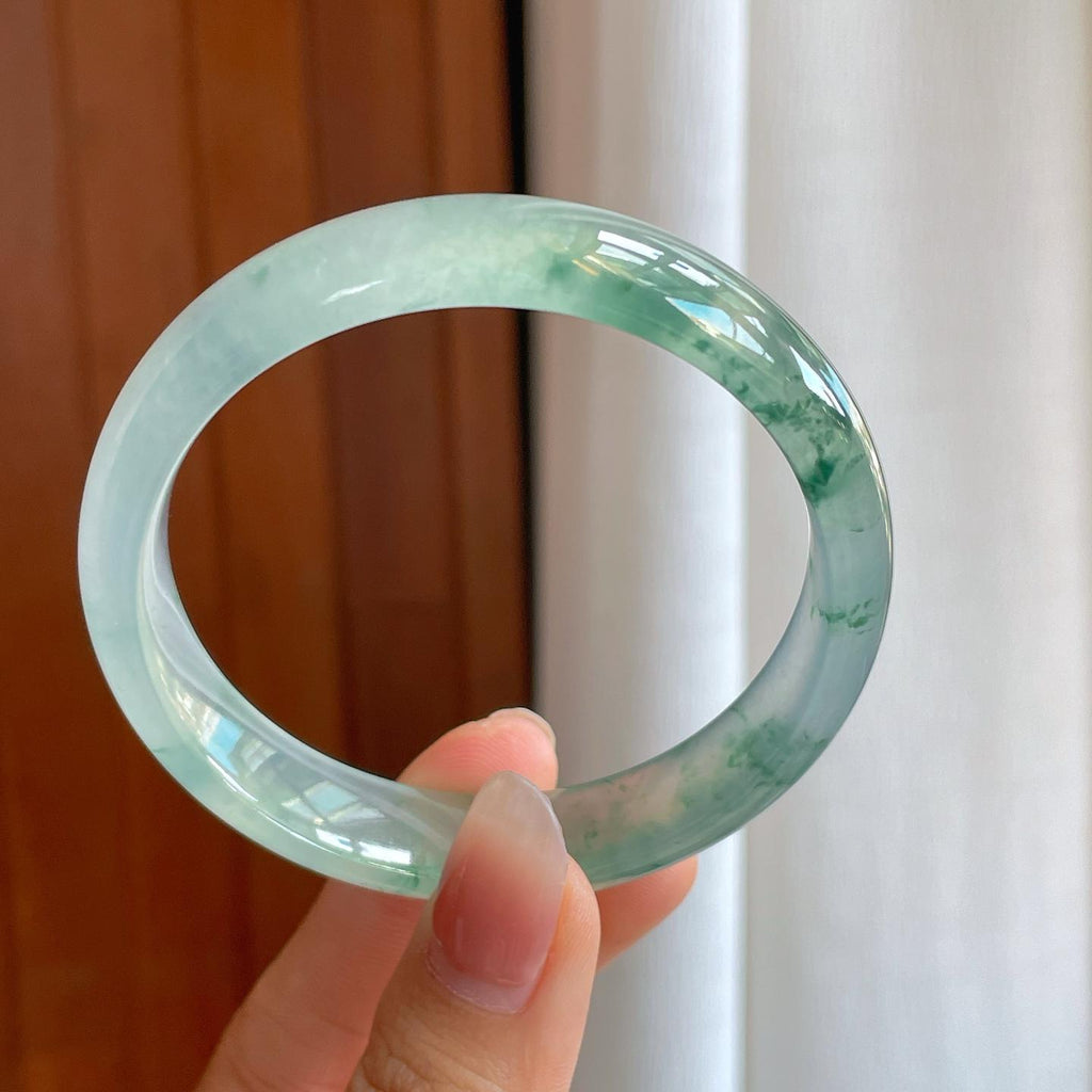 冰玻种飘花翡翠平安镯（57.5mm）（yc318559）